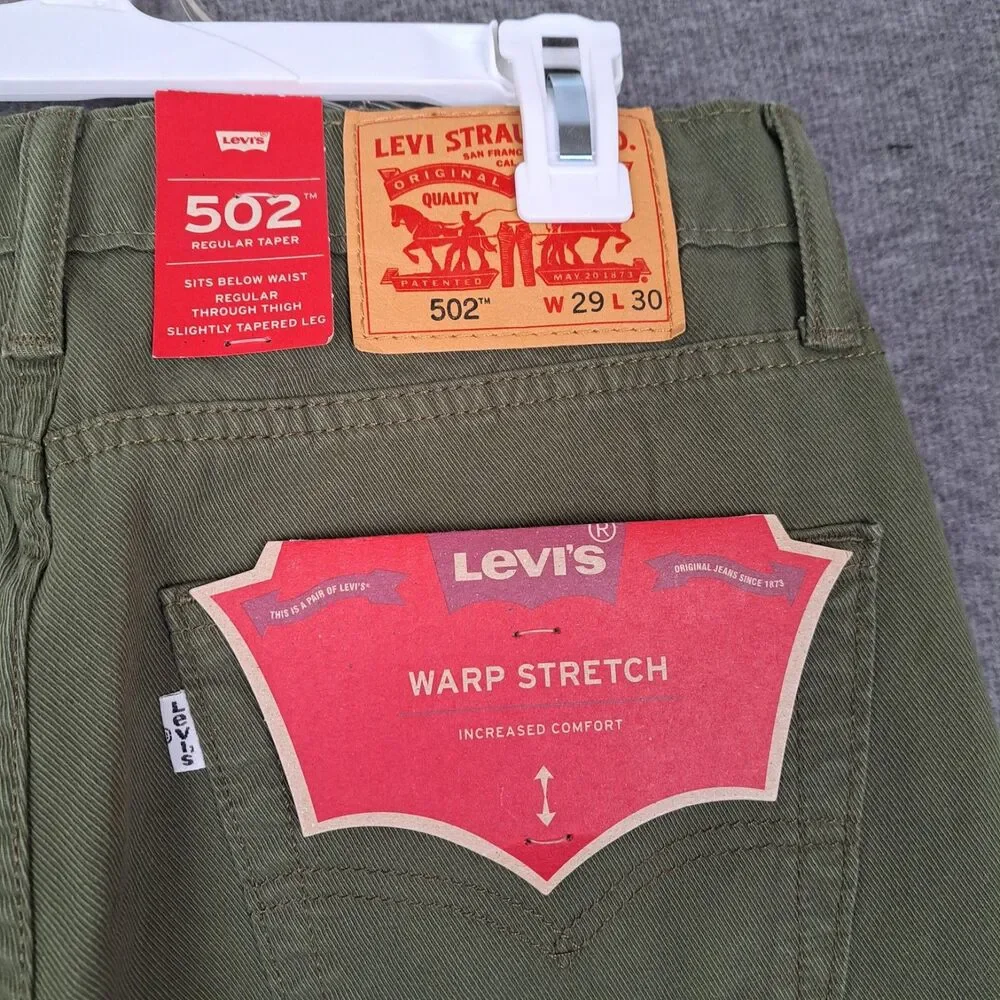 Levi's 502 Regular Taper Warp Stretch Olive‎ Green Pants 29x28* NWT
